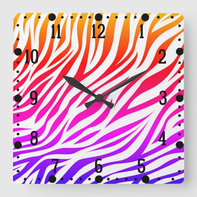 Zebra Multicolored Skin Stripes Pattern-15392 Square Wall Clock (Front)
