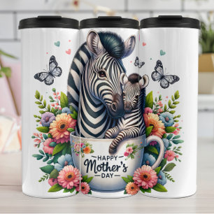 Zebra Mum: Foal, Flowers, Mother's Day Thermal Tumbler