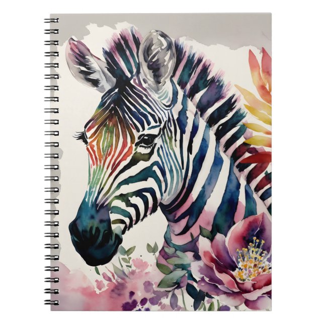 Zebra Notebook Floral Watercolor Art (Front)