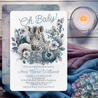 Zebra Oh Baby Blue Floral Baby Shower