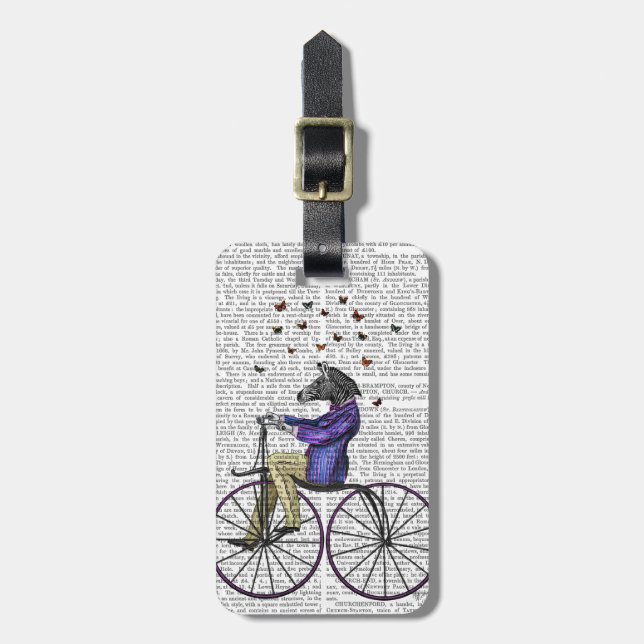 Zebra On Bicycle Luggage Tag (Front Vertical)