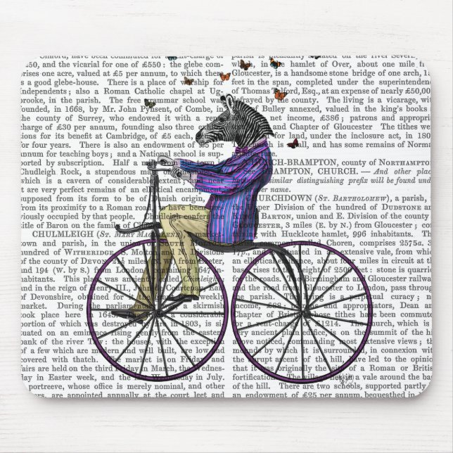 Zebra On Bicycle Mouse Mat (Front)