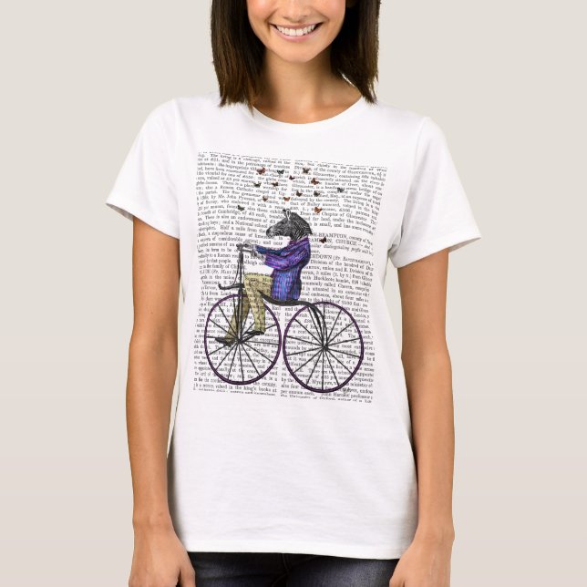 Zebra On Bicycle T-Shirt (Front)