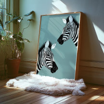Zebra on Blue Poster