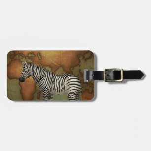 Zebra on Eastern Hemisphere Map Neo-Victorian Luggage Tag