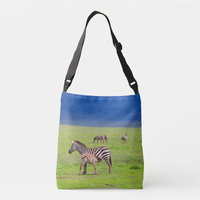 Zebra on grassland in Africa Crossbody Bag (Back)