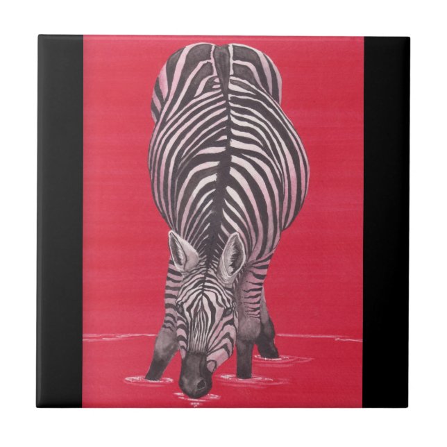 Zebra On Red Ceramic Tile (Front)
