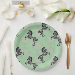 Zebra on Starburst with Pale Green Paper Plate