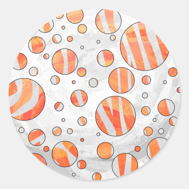 Zebra Orange and White Polka Dot Classic Round Sticker (Front)