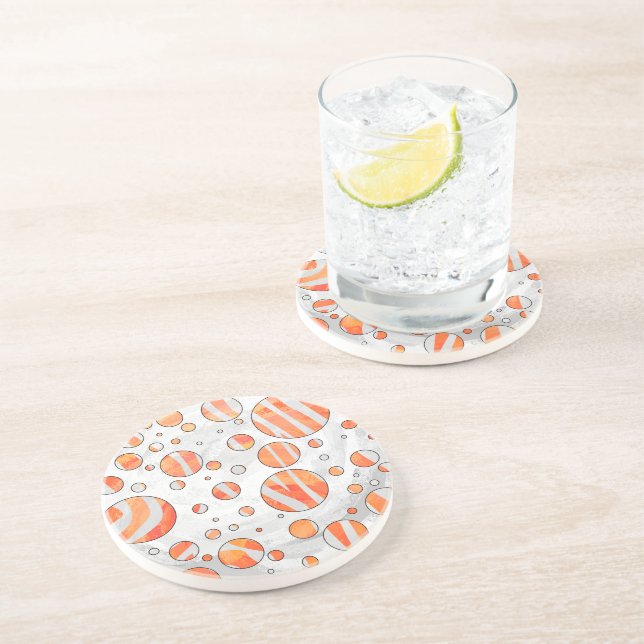 Zebra Orange and White Polka Dot Coaster (Side)