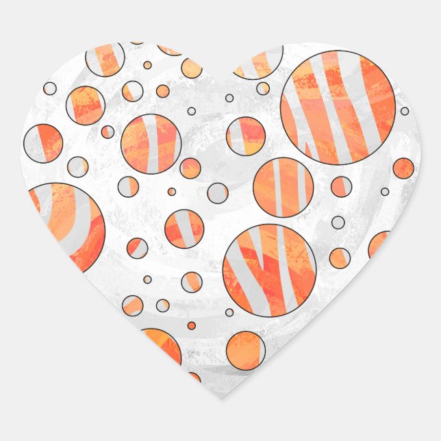 Zebra Orange and White Polka Dot Heart Sticker (Front)