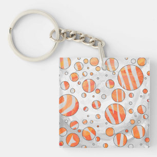 Zebra Orange and White Polka Dot Key Ring