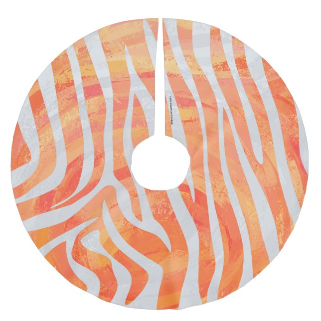 Zebra Orange and White Print Brushed Polyester Tree Skirt (Front)