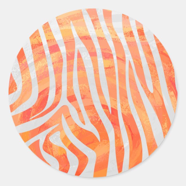 Zebra Orange and White Print Classic Round Sticker (Front)