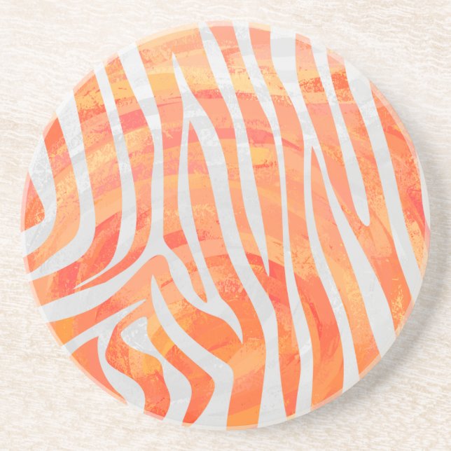 Zebra Orange and White Print Coaster (Front)
