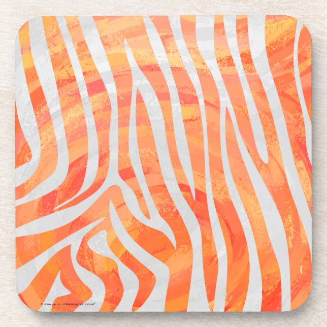 Zebra Orange and White Print Coaster (Front)
