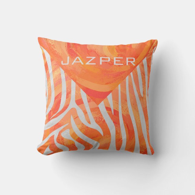 Zebra Orange and White Print Cushion (Front)