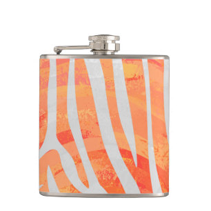 Zebra Orange and White Print Hip Flask