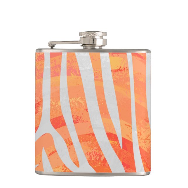 Zebra Orange and White Print Hip Flask (Front)