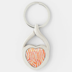 Zebra Orange and White Print Key Ring