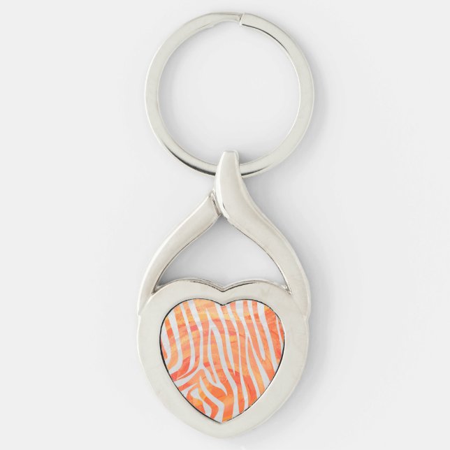 Zebra Orange and White Print Key Ring (Front)