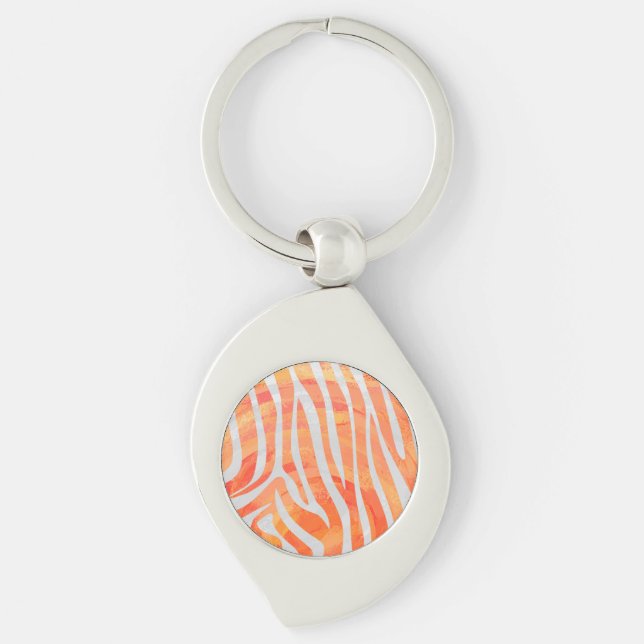 Zebra Orange and White Print Key Ring (Front)