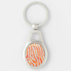 Zebra Orange and White Print Key Ring