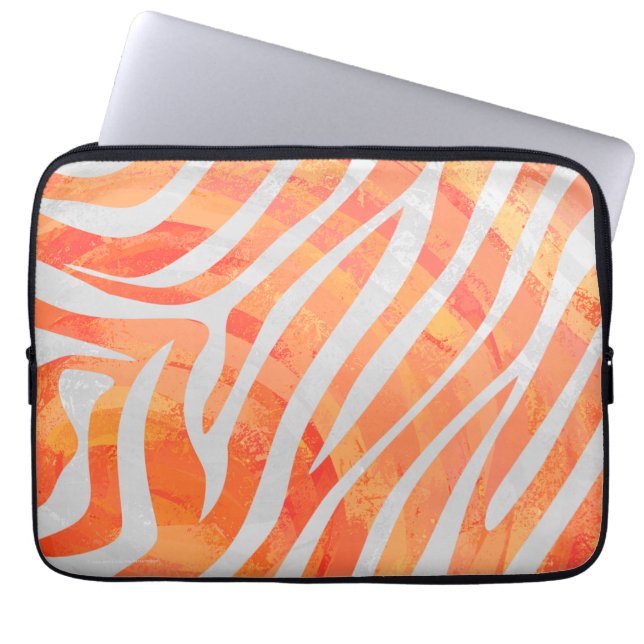 Zebra Orange and White Print Laptop Sleeve (Front)