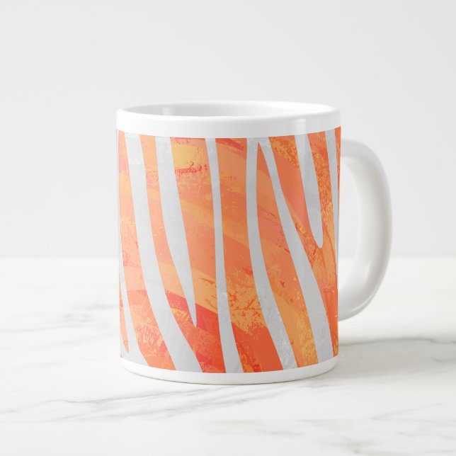 Zebra Orange and White Print Large Coffee Mug (Front Right)