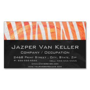Zebra Orange and White Print Magnetic Business Card