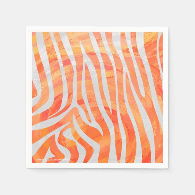 Zebra Orange and White Print Napkin (Front)