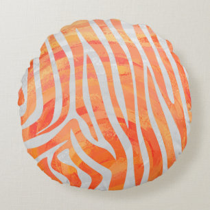 Zebra Orange and White Print Round Cushion