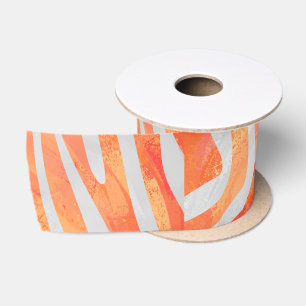 Zebra Orange and White Print Satin Ribbon