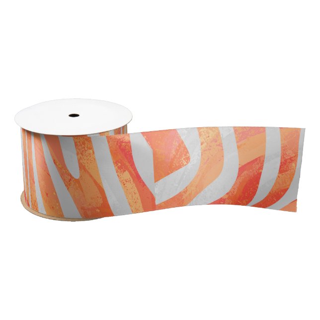 Zebra Orange and White Print Satin Ribbon (Spool)