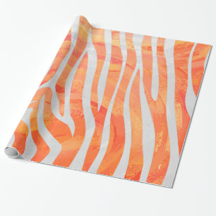 Zebra Orange and White Print Wrapping Paper