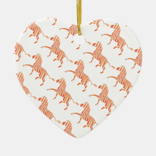 Zebra Orange and White Silhouette Ceramic Tree Decoration (Front)