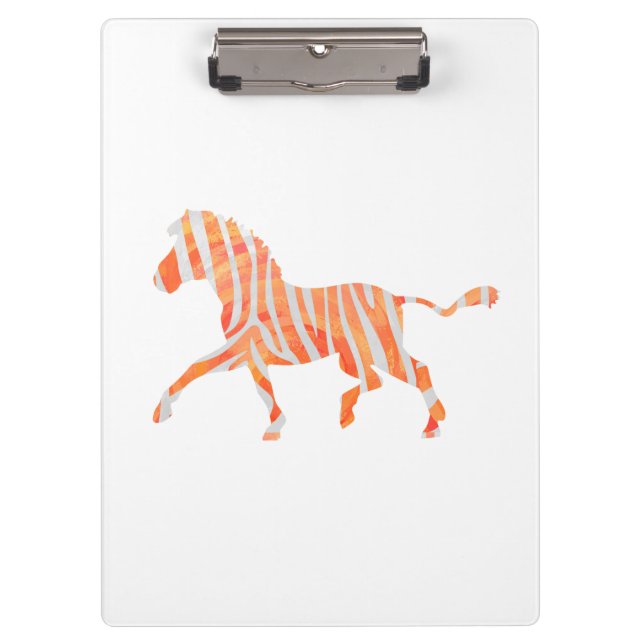 Zebra Orange and White Silhouette Clipboard (Front)