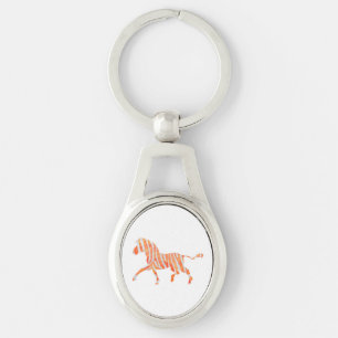 Zebra Orange and White Silhouette Key Ring