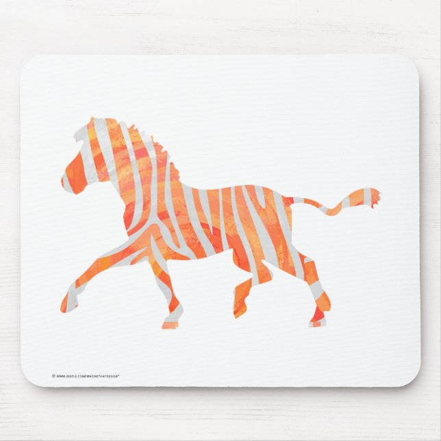 Zebra Orange and White Silhouette Mouse Mat (Front)