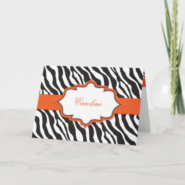 Zebra Orange Ribbon Thank You Card (Front)