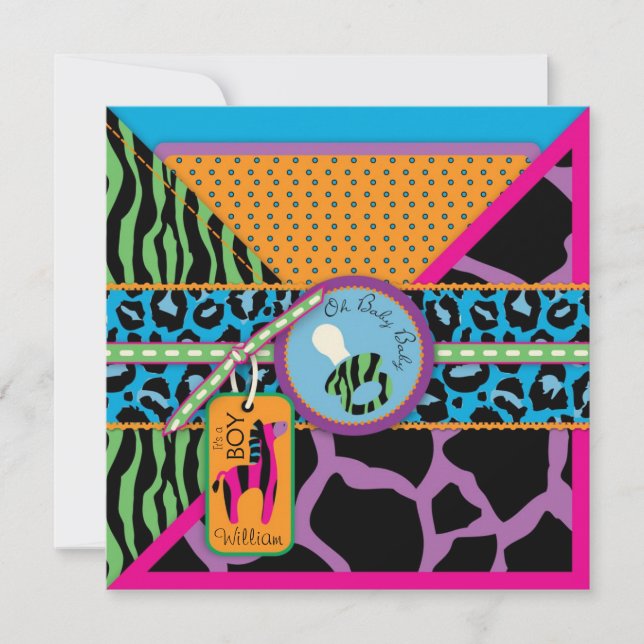 Zebra & Pacifier Safari Animal Print Baby Shower Invitation (Front)