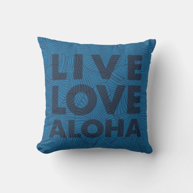 Zebra Palm Aloha Hawaiian Tropical Denim Blue Cushion (Front)