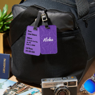 Zebra Palm Aloha Hawaiian Tropical  -Purple Luggage Tag