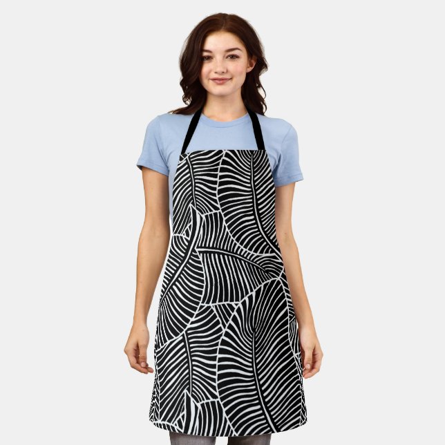Zebra Palm Hawaiian Tropical Black and White  Apron (Worn)