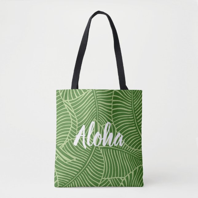Zebra Palm Hawaiian Tropical Palm Green Beach Bag (Front)