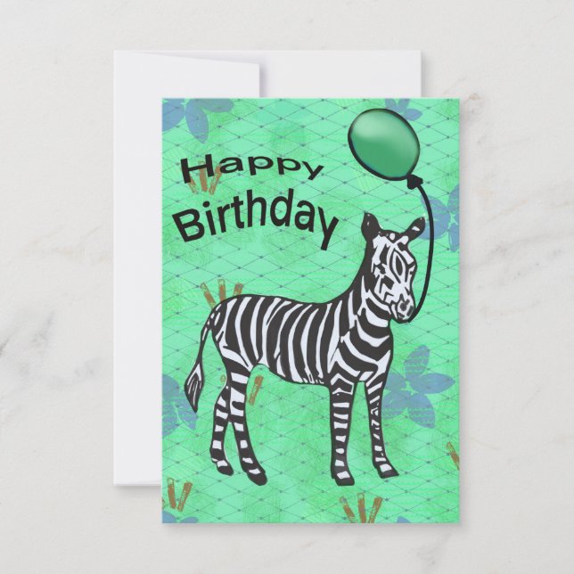 Zebra party birthday card (Front)