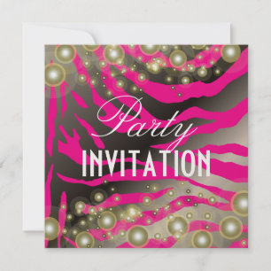 Zebra Party invitations, champagne bubbles Invitation