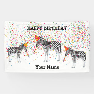 Zebra Partying - Animals at Birthday Party Banner