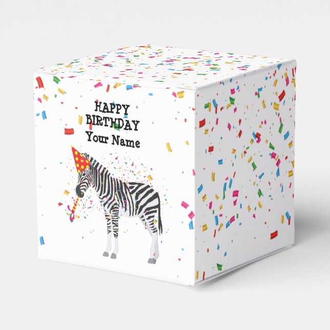 Zebra Partying - Animals at Birthday Party Favour Box (Front Side)