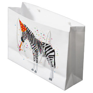 Zebra Partying - Animals at Birthday Party Large Gift Bag